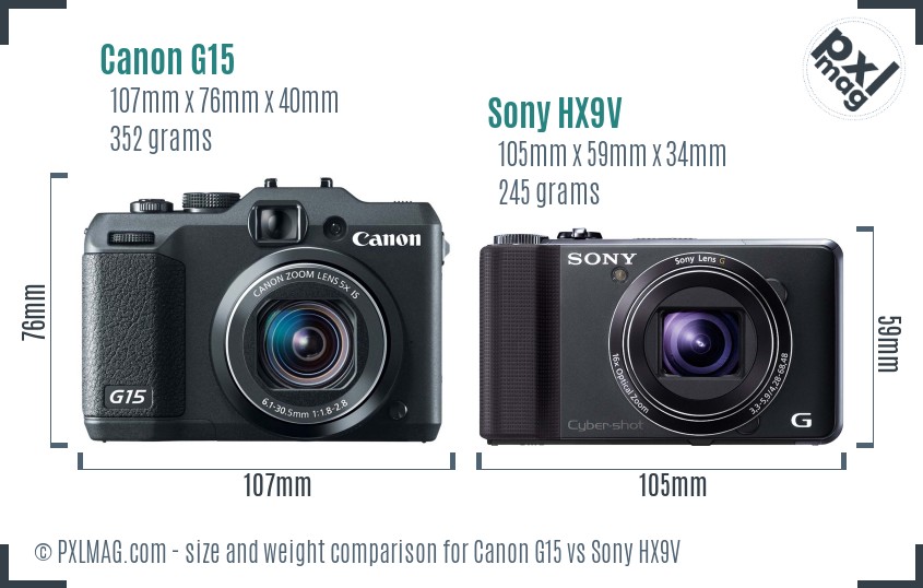 Canon G15 vs Sony HX9V size comparison