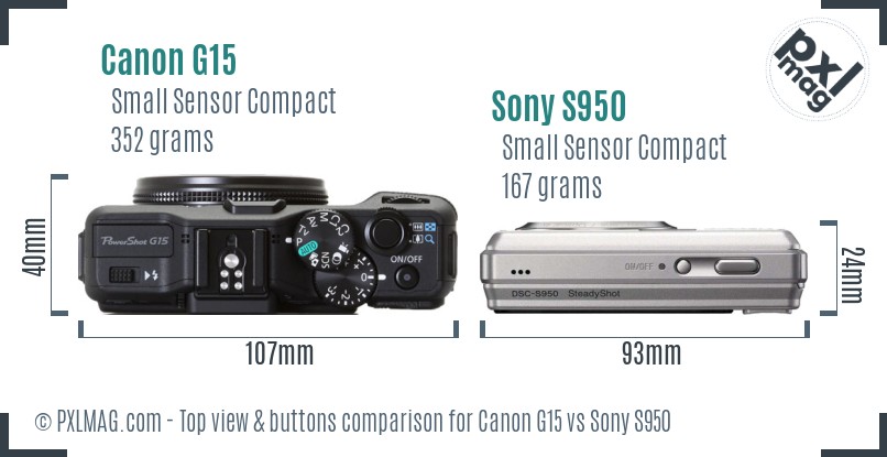 Canon G15 vs Sony S950 top view buttons comparison