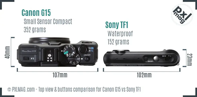 Canon G15 vs Sony TF1 top view buttons comparison