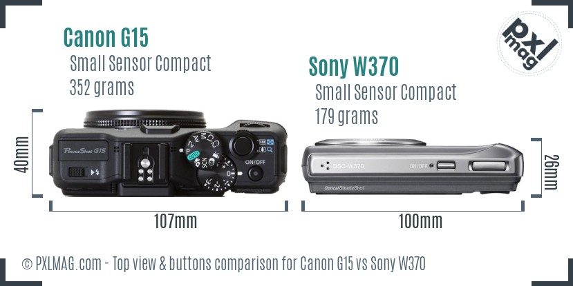 Canon G15 vs Sony W370 top view buttons comparison