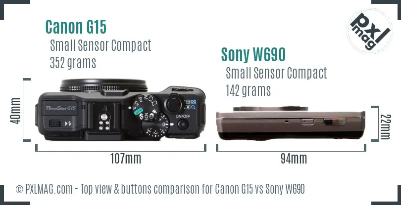 Canon G15 vs Sony W690 top view buttons comparison Canon G15 vs Sony W690 top view buttons comparison