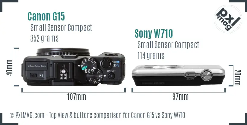 Canon G15 vs Sony W710 top view buttons comparison