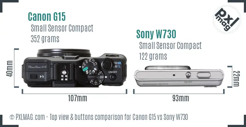 Canon G15 vs Sony W730 top view buttons comparison