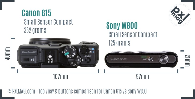 Canon G15 vs Sony W800 top view buttons comparison