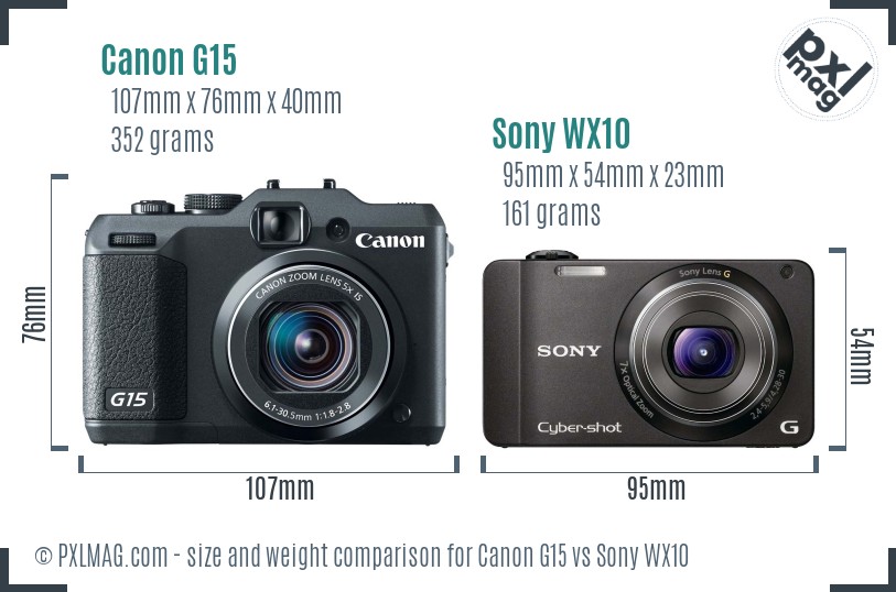 Canon G15 vs Sony WX10 size comparison Canon G15 vs Sony WX10 size comparison