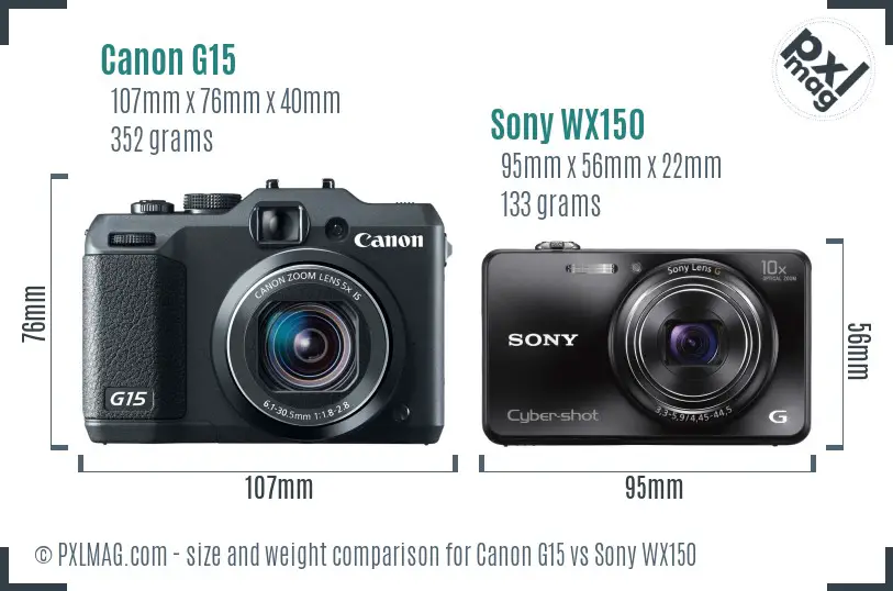 Canon G15 vs Sony WX150 size comparison