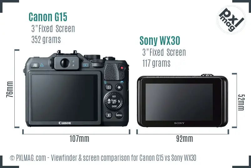 Canon G15 vs Sony WX30 Screen and Viewfinder comparison