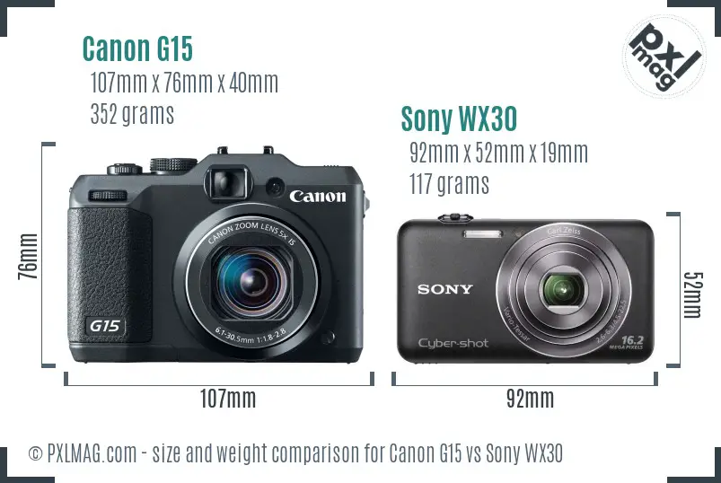 Canon G15 vs Sony WX30 size comparison