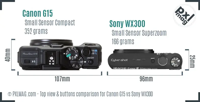Canon G15 vs Sony WX300 top view buttons comparison Canon G15 vs Sony WX300 top view buttons comparison