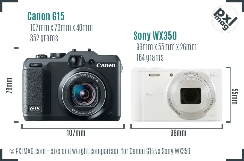 Canon G15 vs Sony WX350 size comparison Canon G15 vs Sony WX350 size comparison