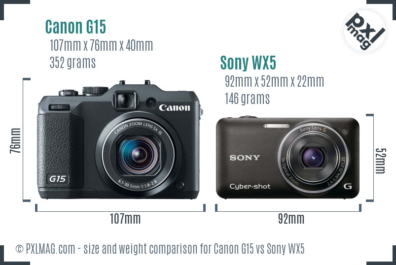 Canon G15 vs Sony WX5 size comparison