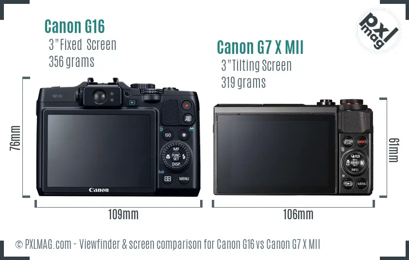 Canon G16 vs Canon G7 X MII Screen and Viewfinder comparison Canon G16 vs Canon G7 X MII Screen and Viewfinder comparison