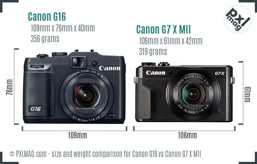 Canon G16 vs Canon G7 X MII size comparison Canon G16 vs Canon G7 X MII size comparison