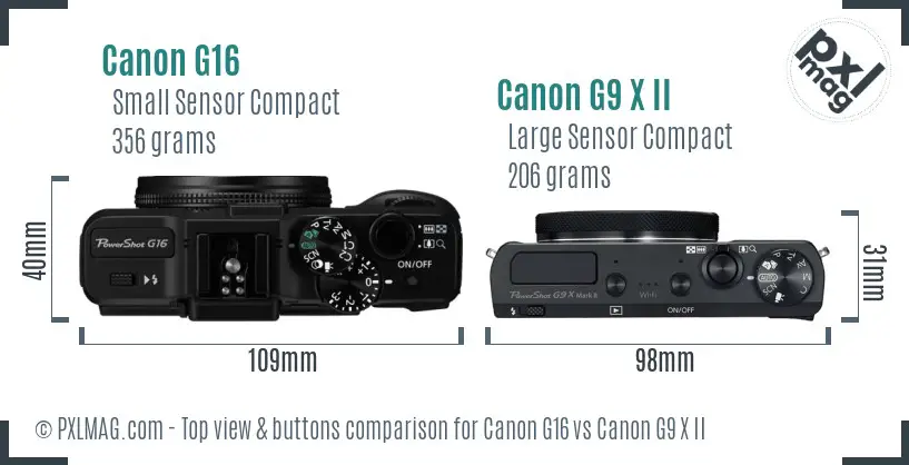 Canon G16 vs Canon G9 X II top view buttons comparison Canon G16 vs Canon G9 X II top view buttons comparison