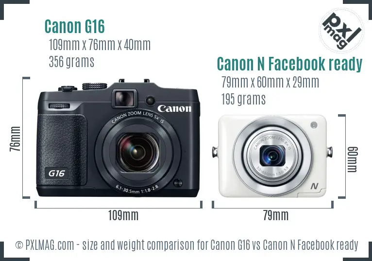 Canon G16 vs Canon N Facebook ready size comparison
