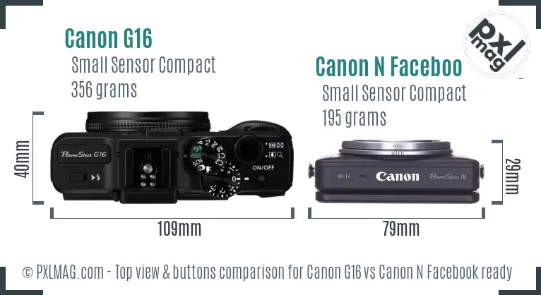 Canon G16 vs Canon N Facebook ready top view buttons comparison