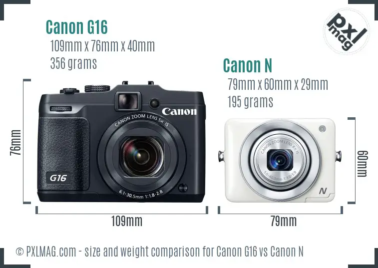 Canon G16 vs Canon N size comparison