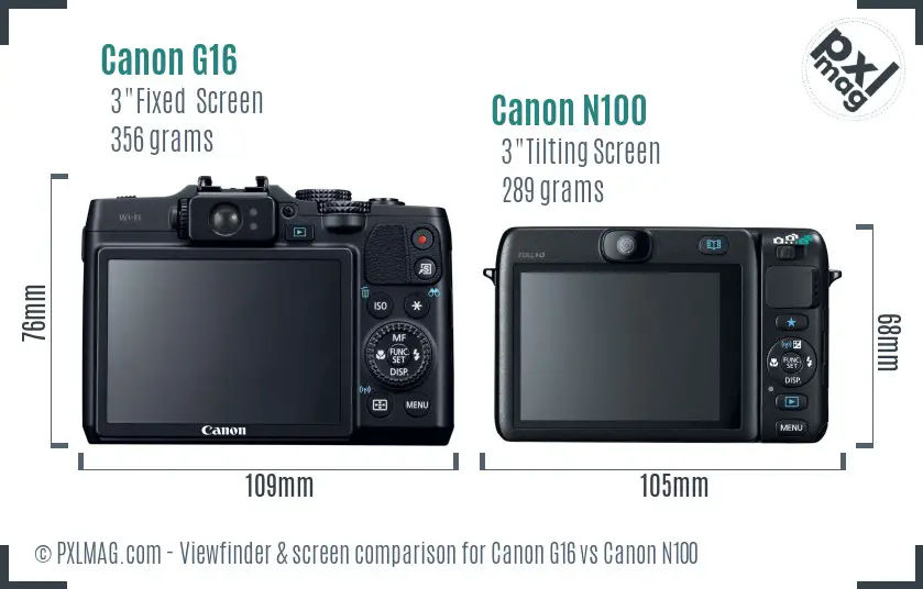 Canon G16 vs Canon N100 Screen and Viewfinder comparison