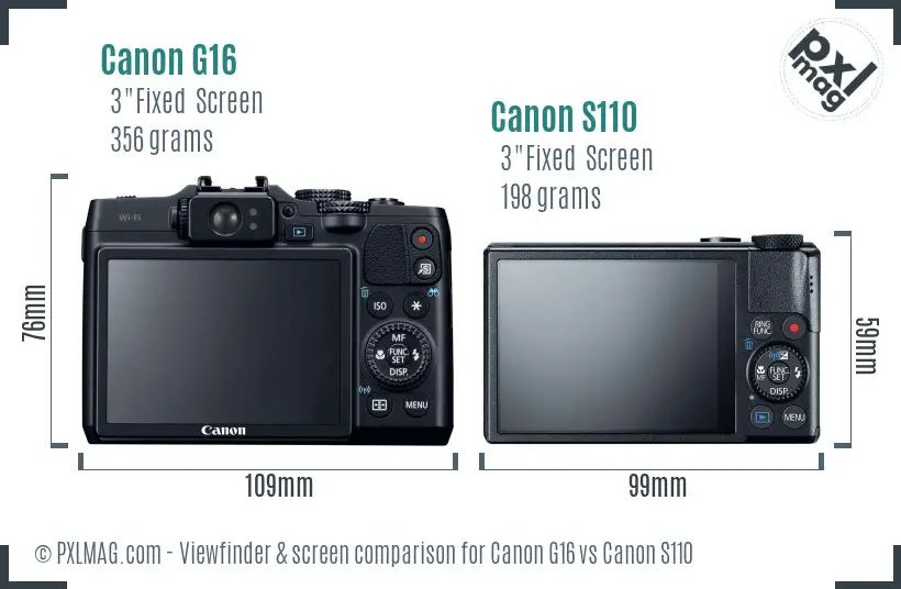 Canon G16 vs Canon S110 Screen and Viewfinder comparison