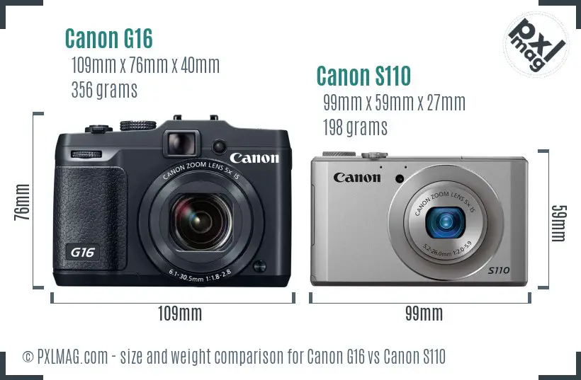 Canon G16 vs Canon S110 size comparison