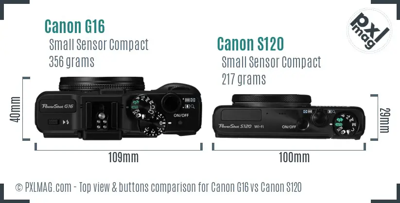 Canon G16 vs Canon S120 top view buttons comparison