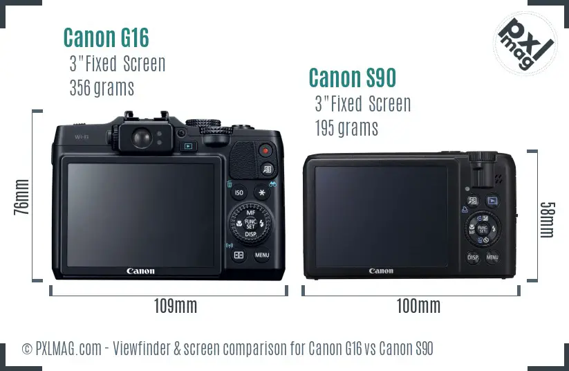 Canon G16 vs Canon S90 Screen and Viewfinder comparison