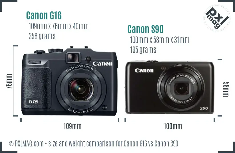 Canon G16 vs Canon S90 size comparison