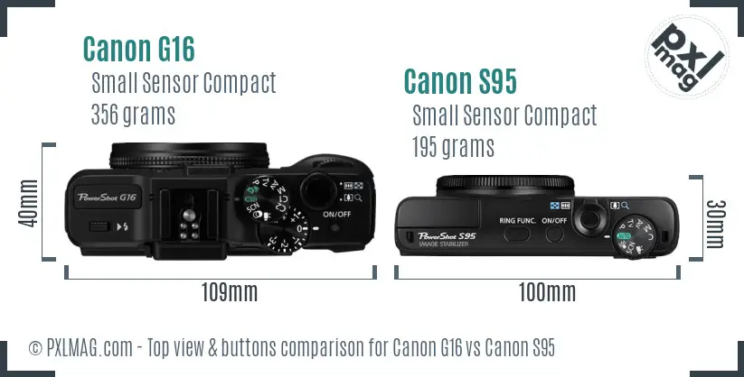 Canon G16 vs Canon S95 top view buttons comparison