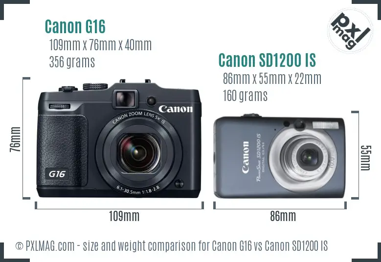 Canon G16 vs Canon SD1200 IS size comparison