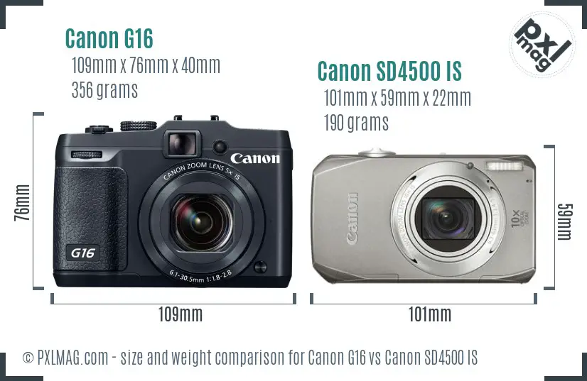 Canon G16 vs Canon SD4500 IS size comparison