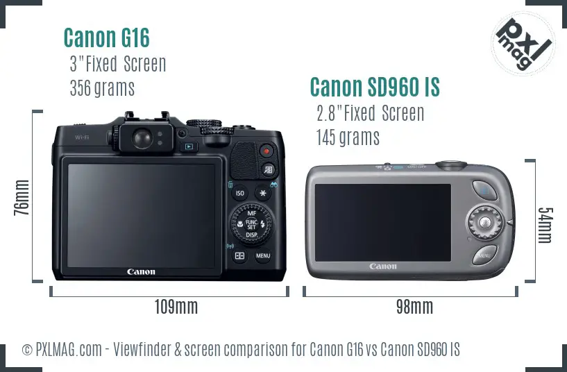 Canon G16 vs Canon SD960 IS Screen and Viewfinder comparison