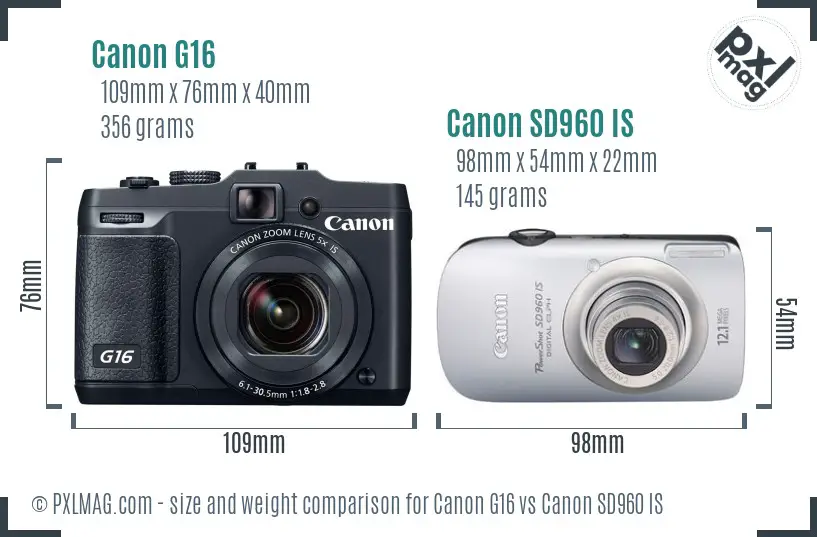 Canon G16 vs Canon SD960 IS size comparison