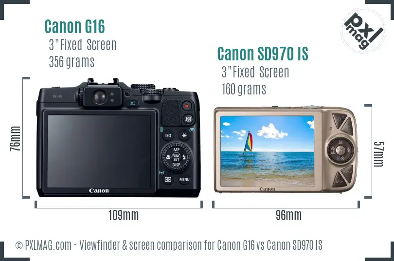 Canon G16 vs Canon SD970 IS Screen and Viewfinder comparison