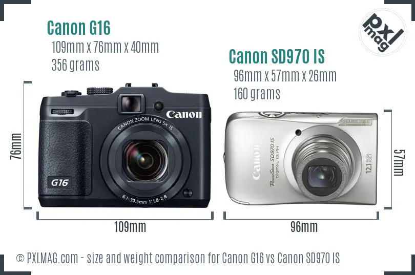 Canon G16 vs Canon SD970 IS size comparison