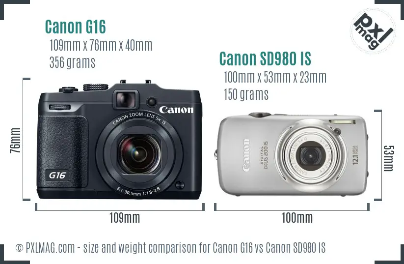 Canon G16 vs Canon SD980 IS size comparison