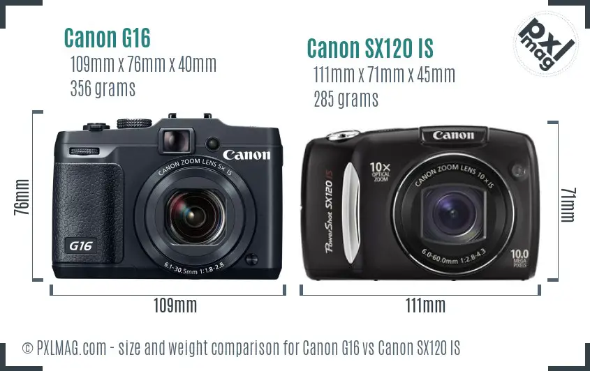 Canon G16 vs Canon SX120 IS size comparison