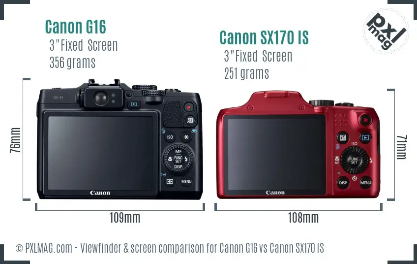 Canon G16 vs Canon SX170 IS Screen and Viewfinder comparison