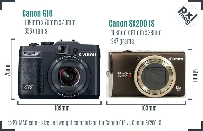 Canon G16 vs Canon SX200 IS size comparison