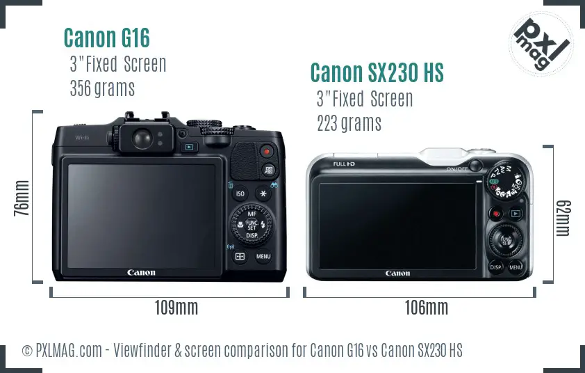 Canon G16 vs Canon SX230 HS Screen and Viewfinder comparison Canon G16 vs Canon SX230 HS Screen and Viewfinder comparison
