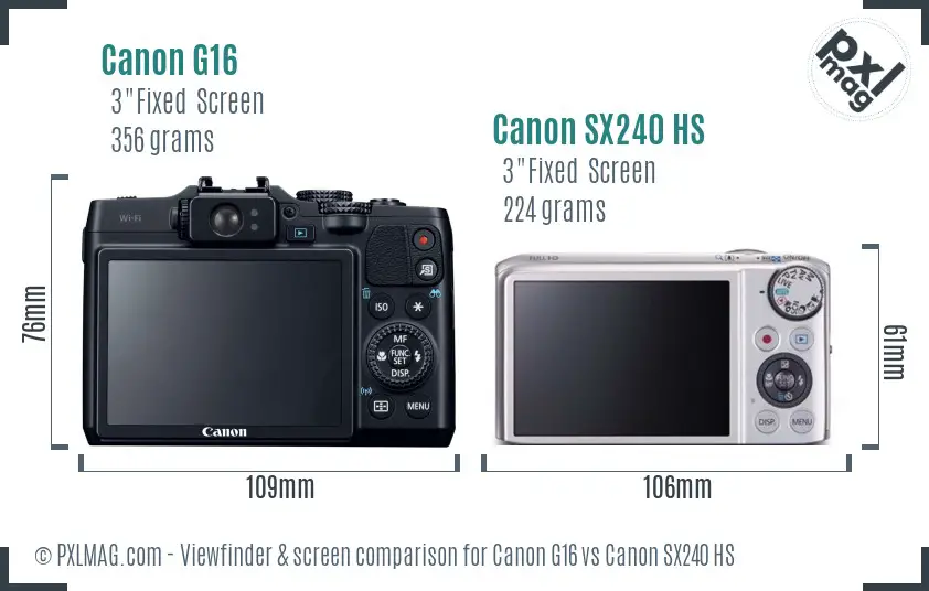 Canon G16 vs Canon SX240 HS Screen and Viewfinder comparison Canon G16 vs Canon SX240 HS Screen and Viewfinder comparison
