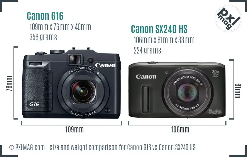 Canon G16 vs Canon SX240 HS size comparison Canon G16 vs Canon SX240 HS size comparison