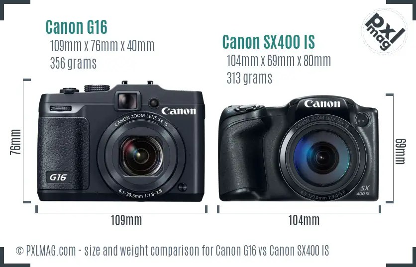 Canon G16 vs Canon SX400 IS size comparison Canon G16 vs Canon SX400 IS size comparison