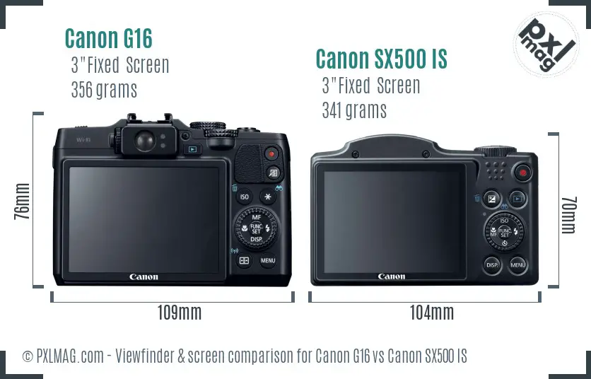 Canon G16 vs Canon SX500 IS Screen and Viewfinder comparison