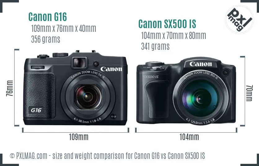 Canon G16 vs Canon SX500 IS size comparison