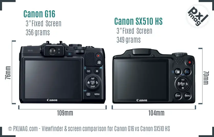 Canon G16 vs Canon SX510 HS Screen and Viewfinder comparison