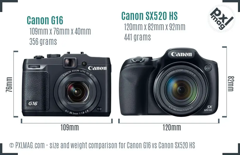 Canon G16 vs Canon SX520 HS size comparison Canon G16 vs Canon SX520 HS size comparison