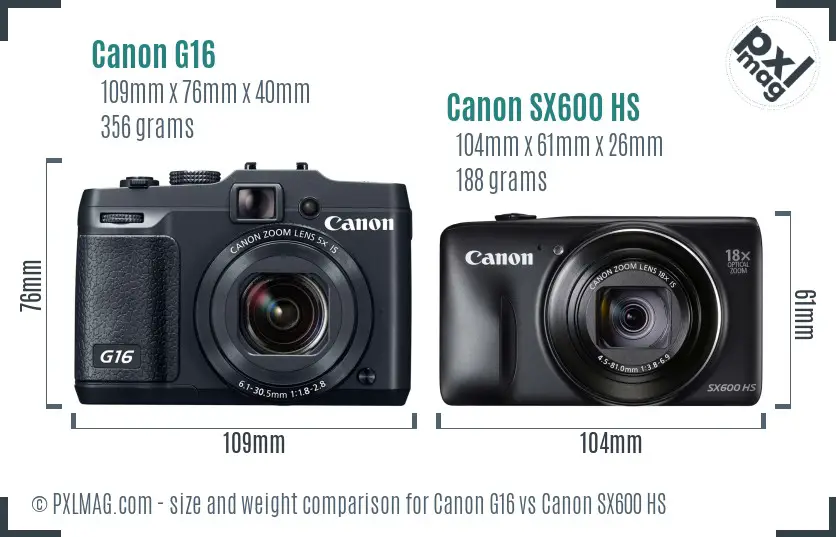 Canon G16 vs Canon SX600 HS size comparison