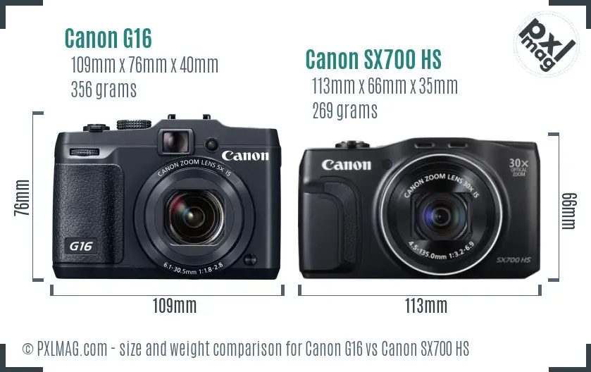 Canon G16 vs Canon SX700 HS size comparison