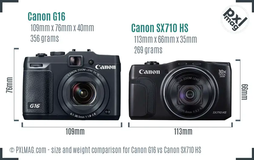 Canon G16 vs Canon SX710 HS size comparison Canon G16 vs Canon SX710 HS size comparison