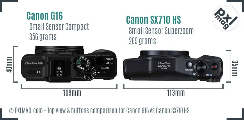 Canon G16 vs Canon SX710 HS top view buttons comparison Canon G16 vs Canon SX710 HS top view buttons comparison